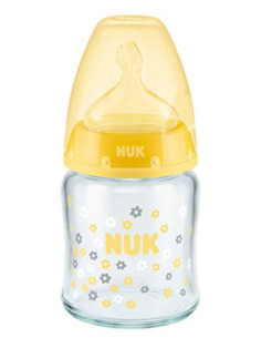 Biberon first choice+ en verre 0-6 mois 120 ml jaune- nuk